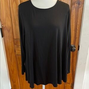 Eileen Fisher Black knit Jewel Neck Long Sleeve Swing Top XL NWT